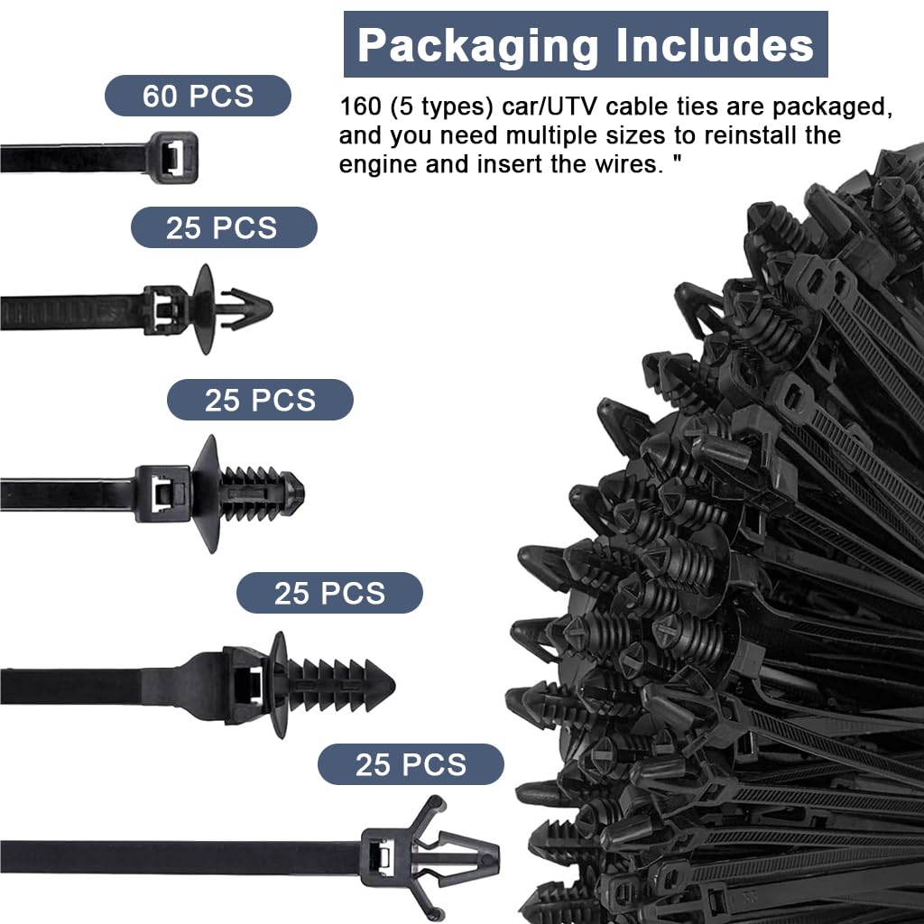 STHIRA Cable Ties 160 Pcs for Car Home and Office featuring Push Mount Self Locking Nylon | 5 Assorted Sizes for Easy Cable Management
