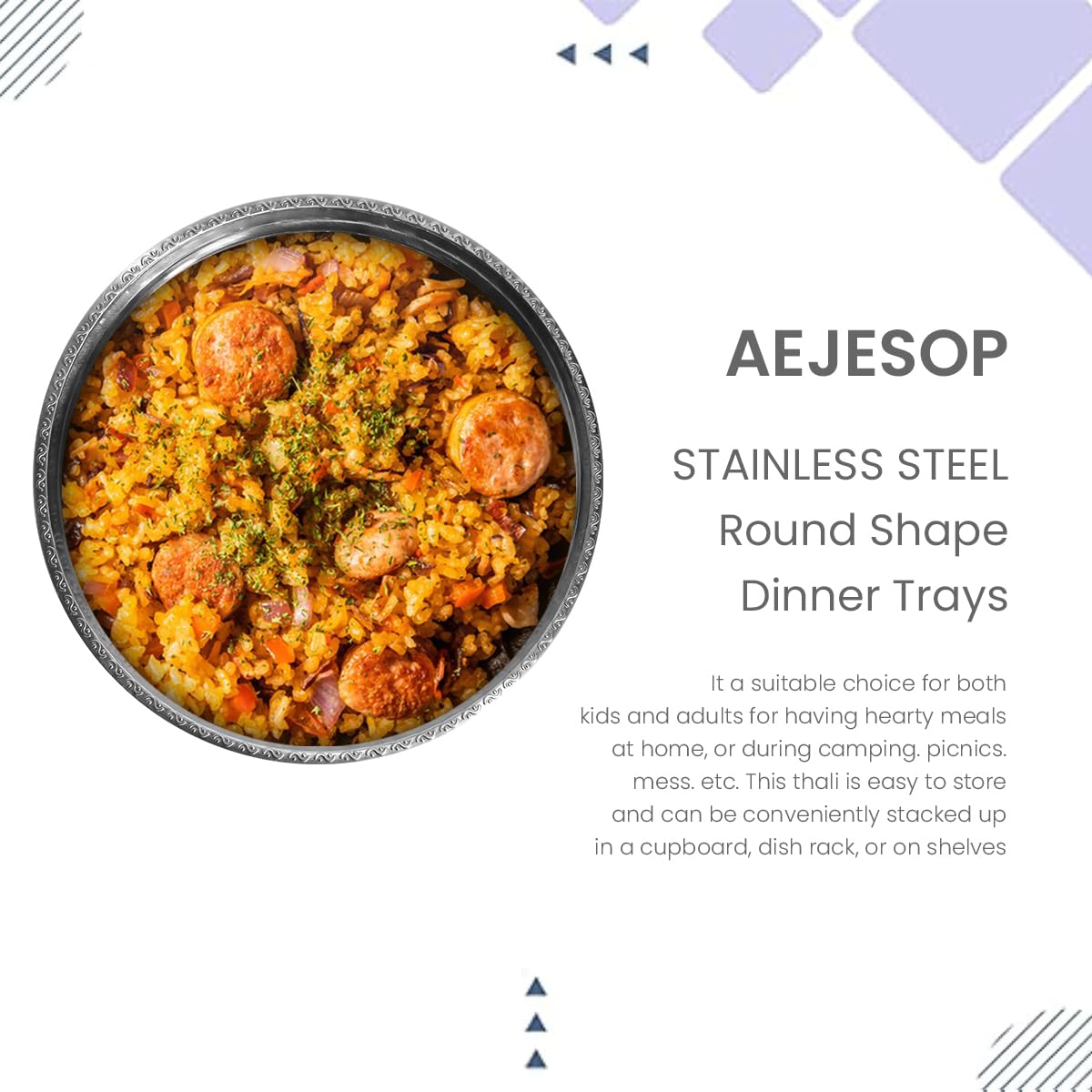 HASTHIP Stainless Steel Plates Set for Dinner with Floral Embossed Design 11.8 in | Reusable Tableware