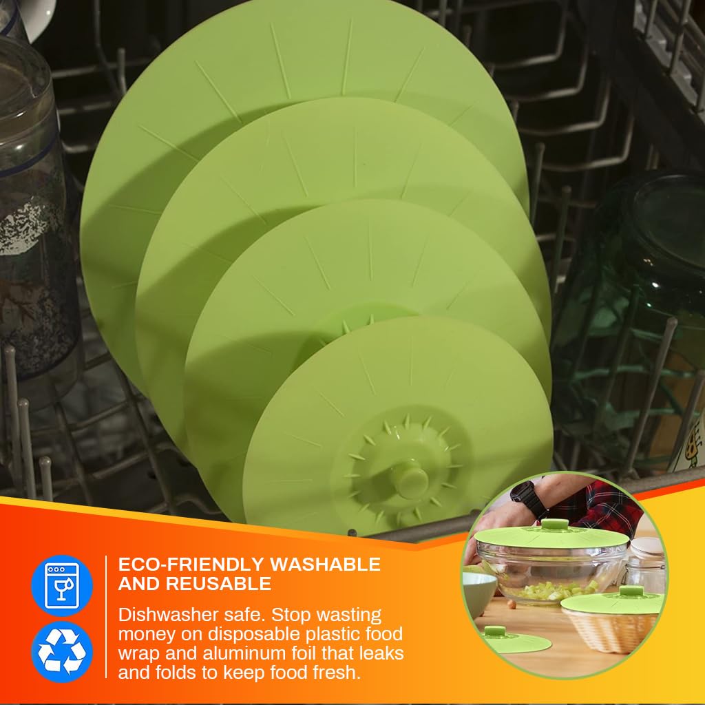HASTHIP Silicone Lids for Bowls 5 Sizes 13.2–26.2cm with Reusable Suction Seal Covers Green