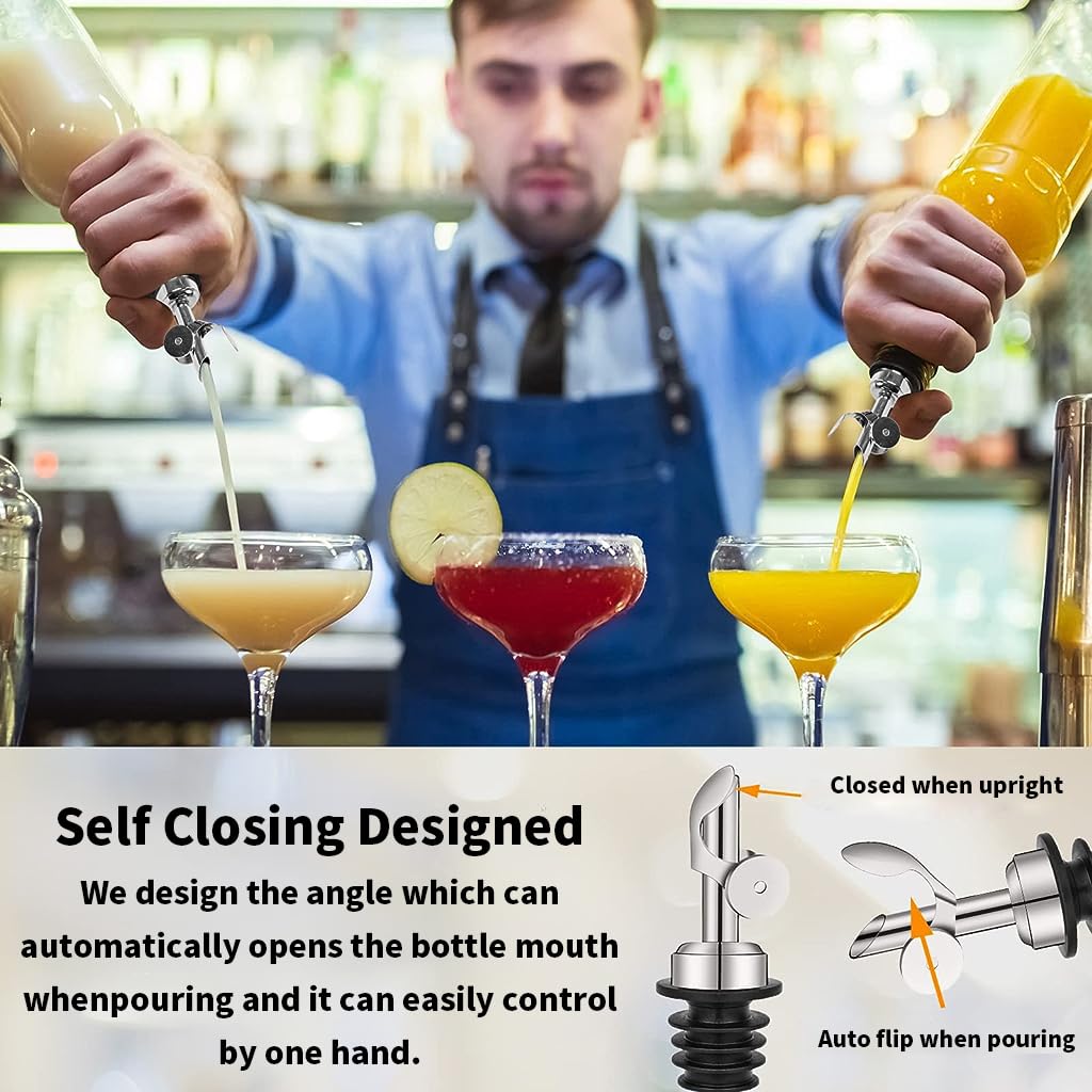 HASTHIP Oil Dispenser Spout Set for Olive Oil and Vinegar with Auto Closing Lid | 2pcs Stainless Steel Leakproof Pourer