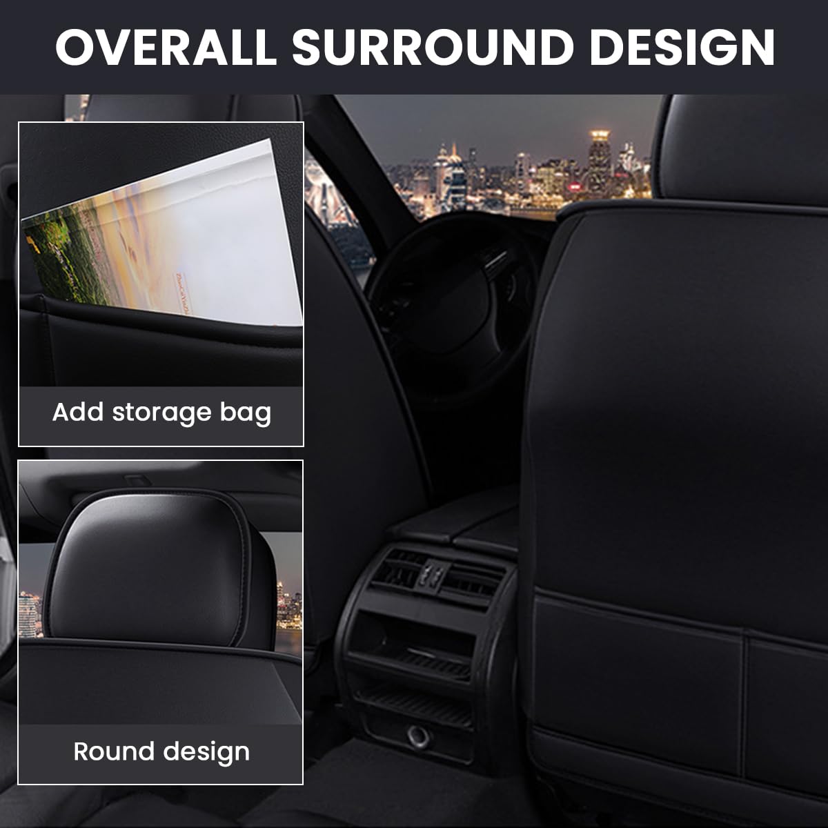 STHIRA Car Seat Cover for Driver or Passenger with Backside Storage Pouches | PU Leather Universal Fit