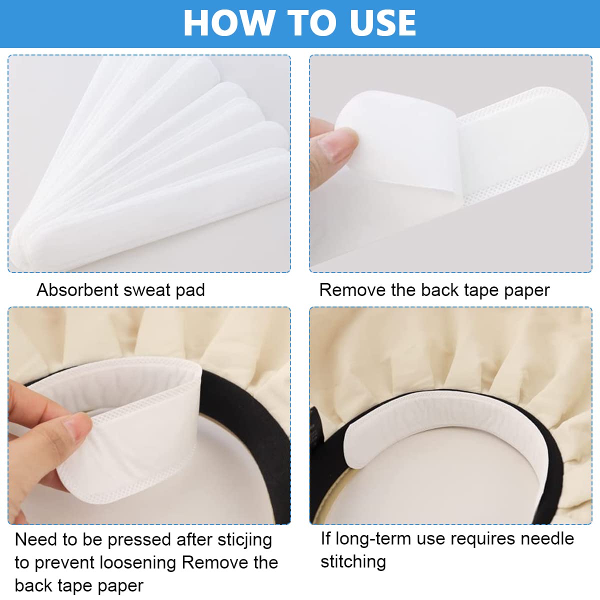 HANNEA Collar Protector Sweat Pads for Shirts and Hats with Self Adhesive Neck Liner 60PCS | Invisible White Pad 23×3.5cm Prevents Grime and Sweat Stains