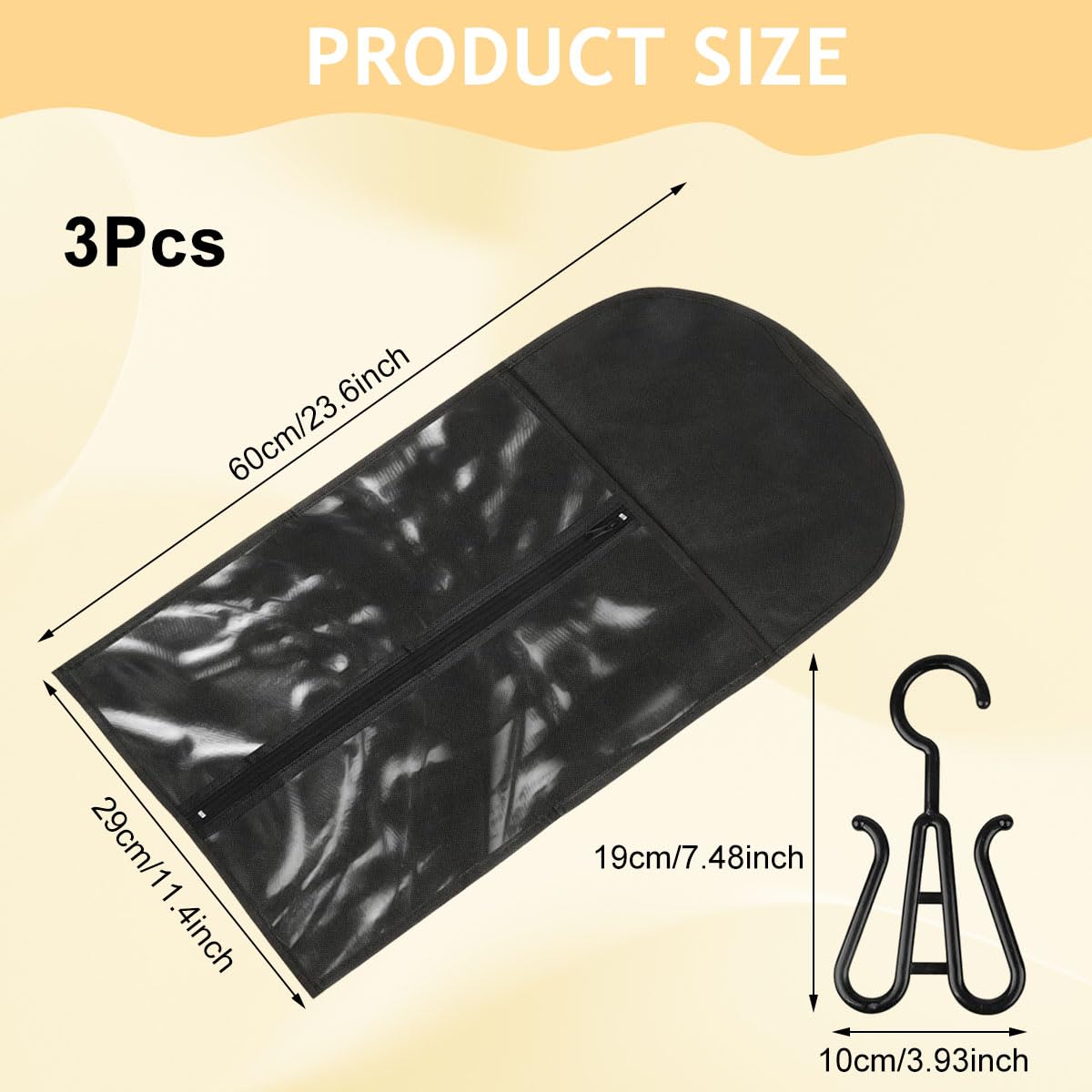MAYCREATE Hair Extension Carrier Bag for Travel and Storage featuring Clear PVC Zip-up Design 60x29cm | Includes Hanger