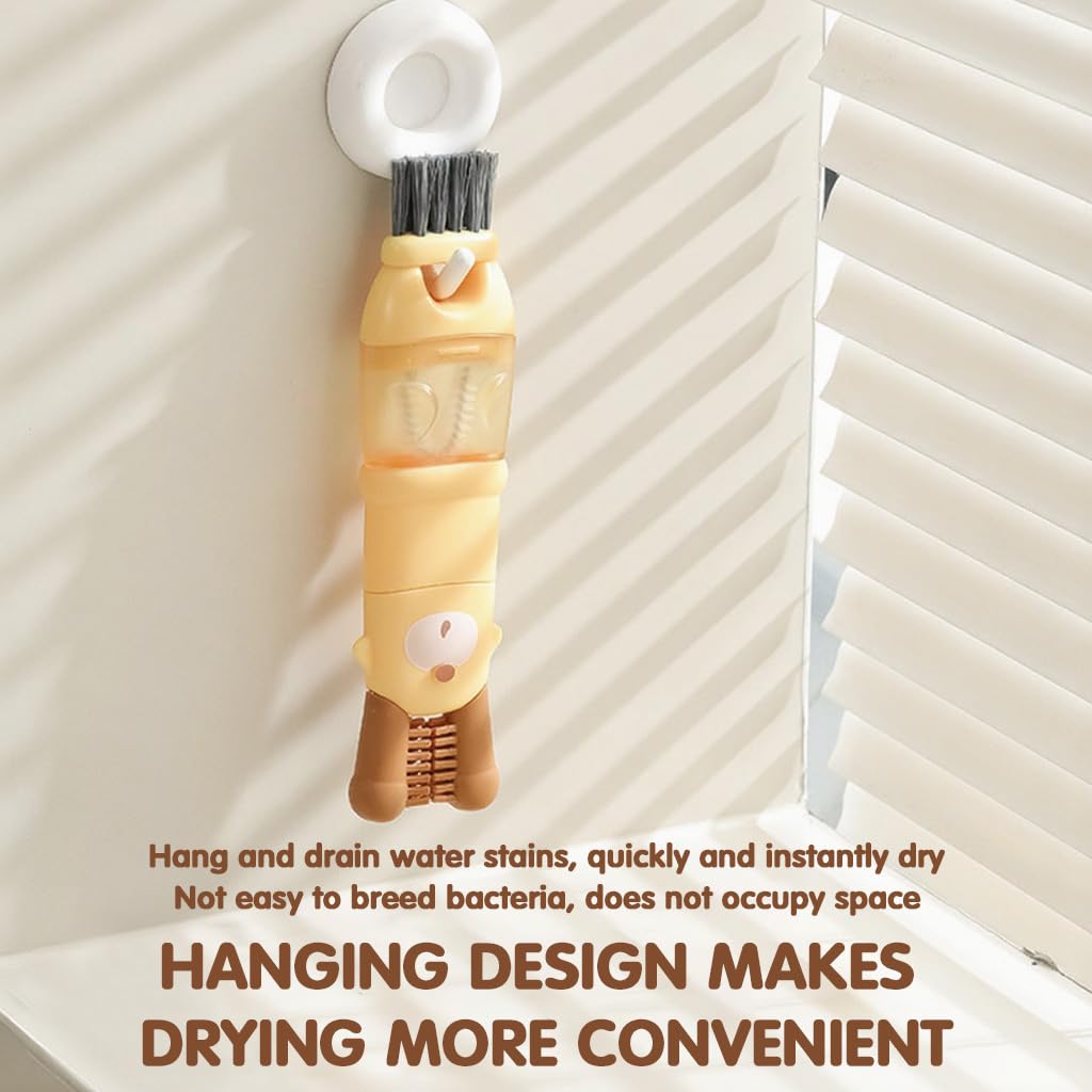 5 in 1 Baby Bottle Cleaning Brushes for Travel with Silicone Rim Tools & Stain Cleaner | Cartoon Design