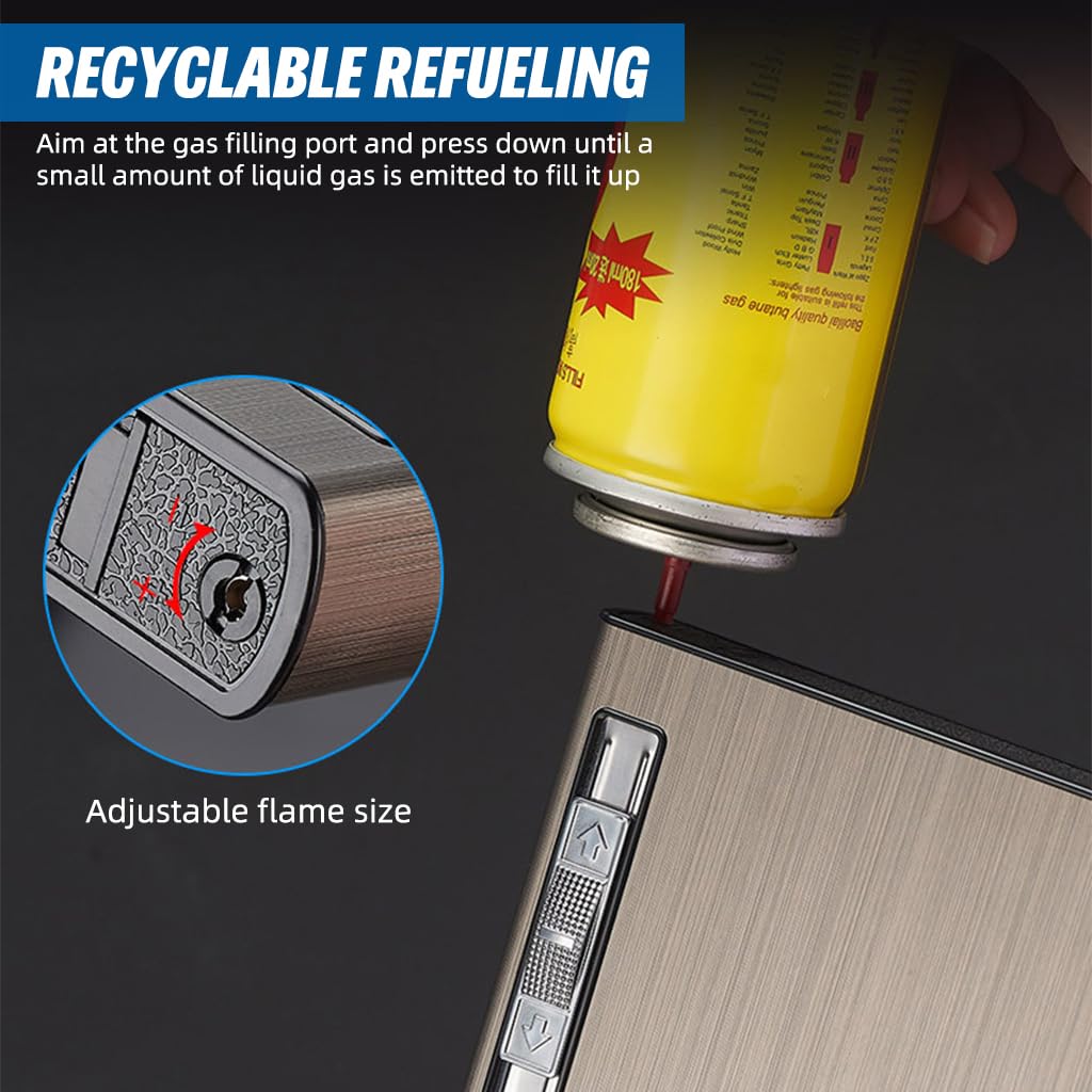 HASTHIP Cigarette Case with Refillable Torch Lighter for Daily Use featuring Brushed Aluminum Alloy Holds 20 Cigarettes