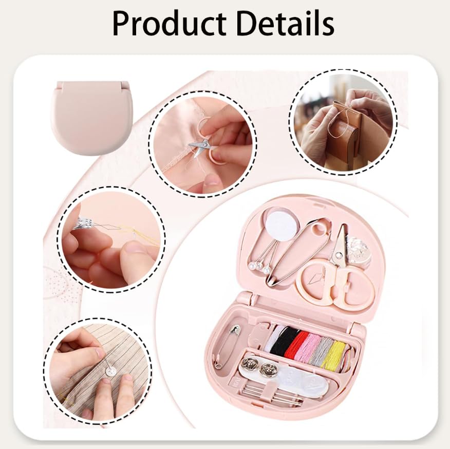 ZIBUYU Sewing Kit for Travel and Emergencies with Folding Box 8 Pieces Pink Case | Beginners