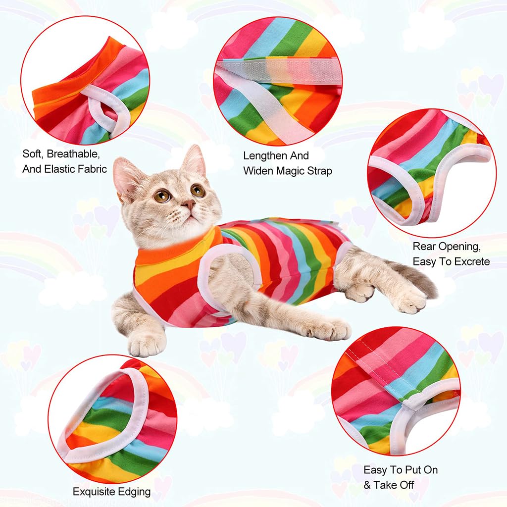 ZIBUYU Dog and Cat Vest for Surgery Recovery with Soft Breathable Fabric 50g Rainbow S