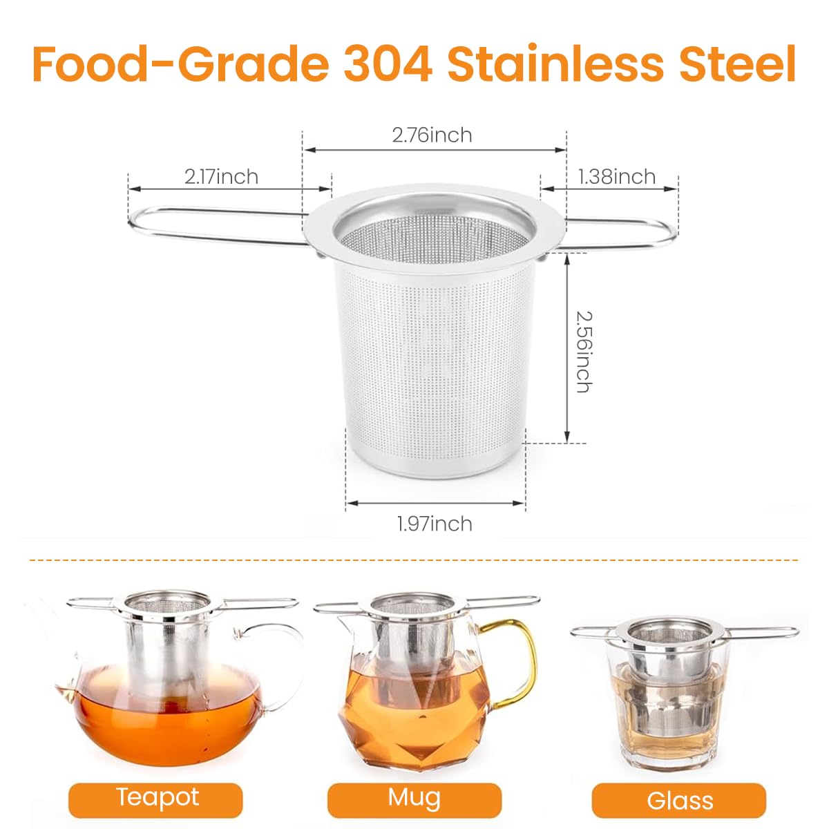 Zeitel Tea Infuser for Loose Leaf Brewing with Folding Handles 5.1 in Fine Mesh 304 Stainless Steel