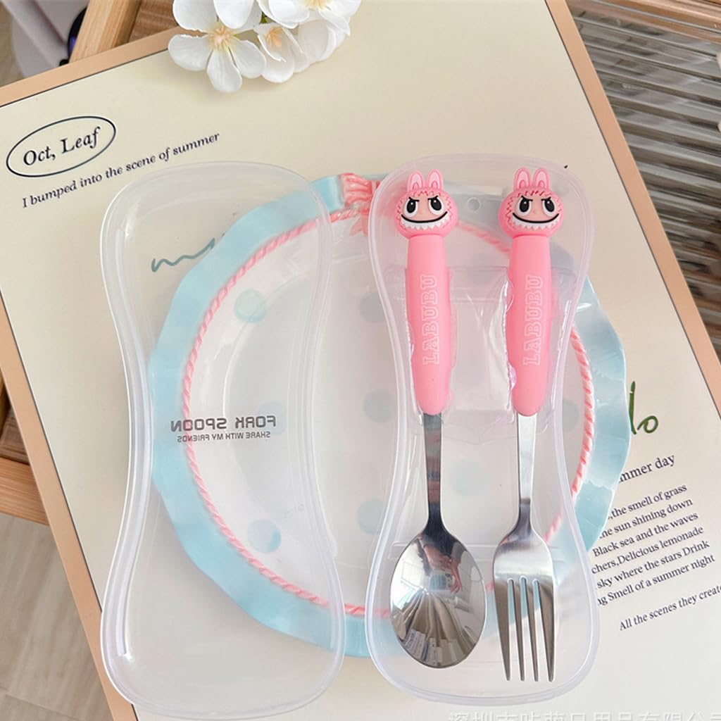 FANCYKU Kids Utensils Set for Lunch Box with Cute Spoon and Fork 7.87 inch | Storage Case