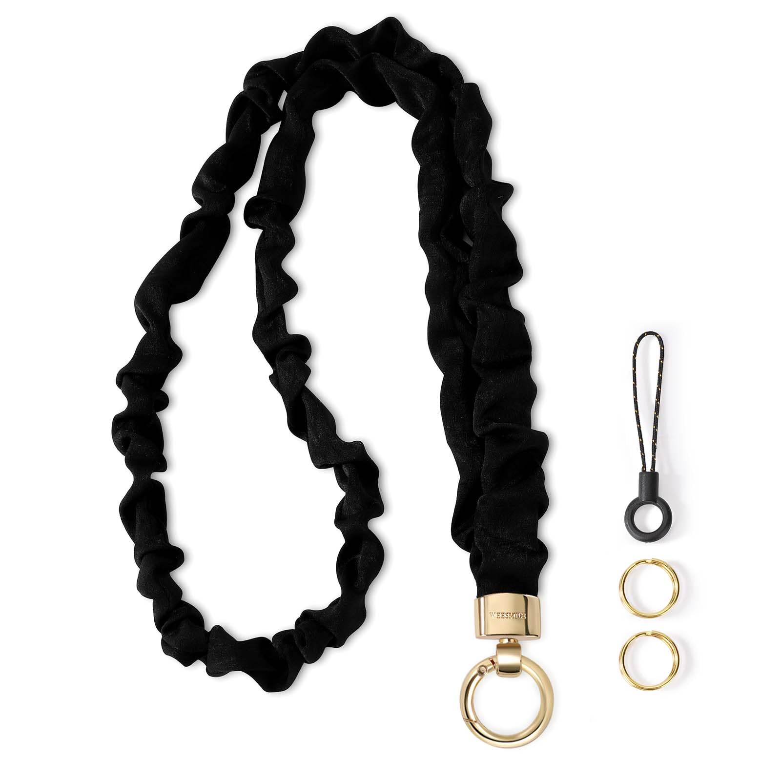 OFIFO® Stretchy Scrunchie Key Lanyard for Women & Girls | Stylish Neck Strap with Retractable Holder for ID Card, Office, Keys – Black