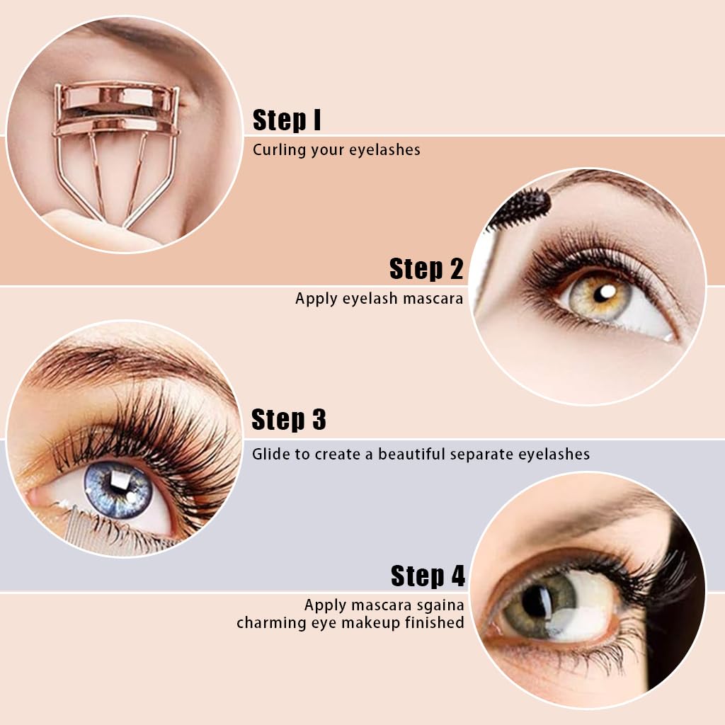 MAYCREATE Eyelash Curler Kit for Women with 6 Refill Pads and Ergonomic Metal Design | Includes Folding Lash Comb