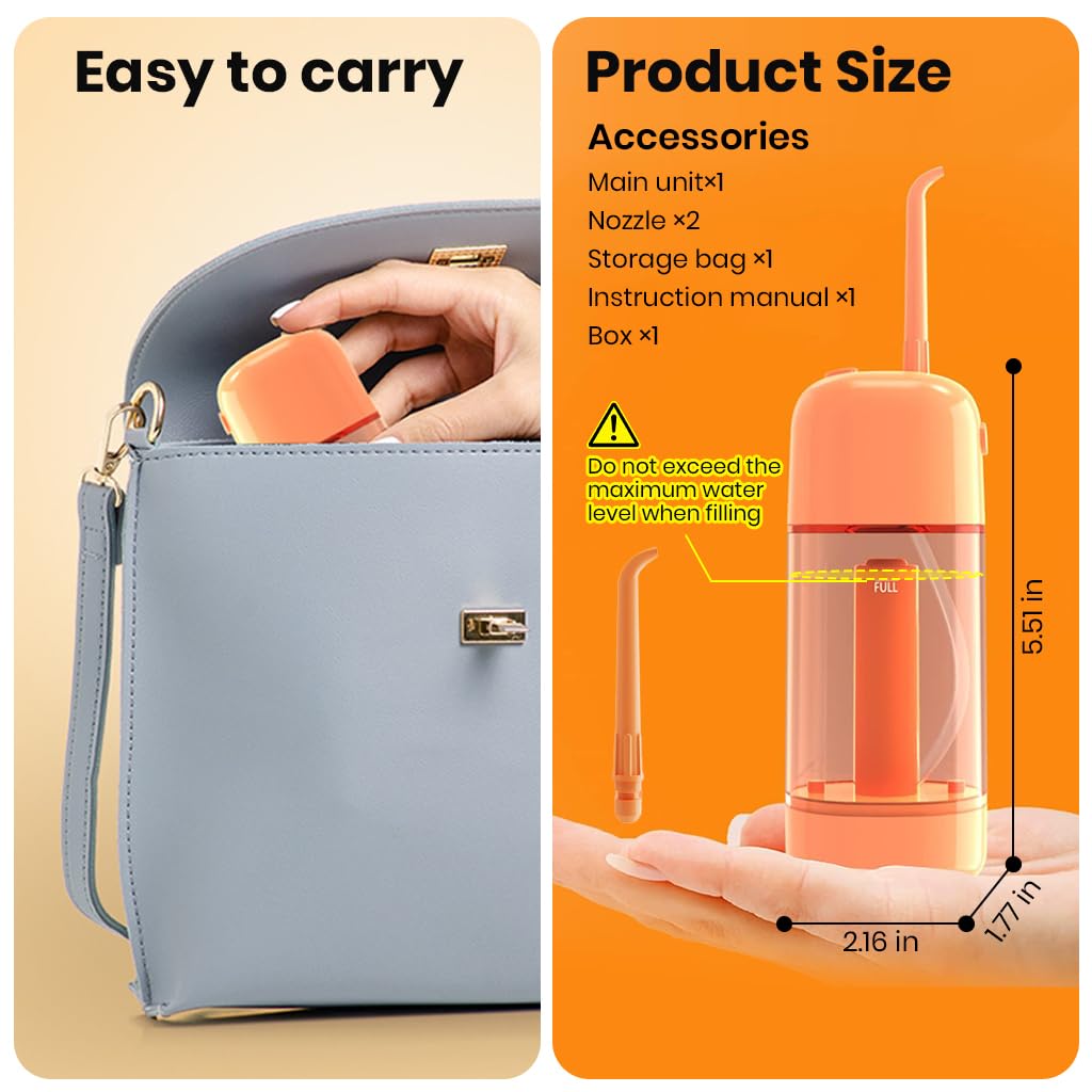 HANNEA Teeth Irrigator for Kids and Adults with 90ml Tank featuring Air Pressure Cleaning | Compact Travel Oral Cleaner