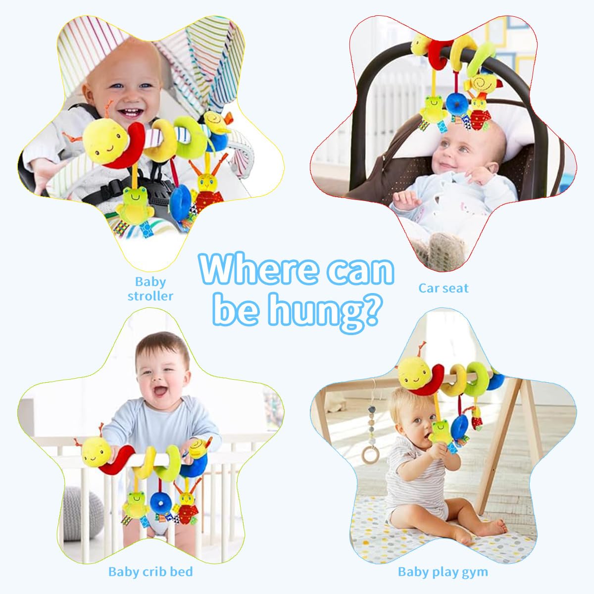 SNOWIE SOFT Caterpillar Crib Toy for Stroller Use with Spiral Wrap Design and Plush Fabric | Sensory Activity Toy for Babies 6 to 12 Months