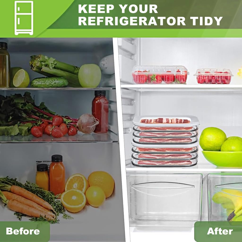 Supvox Food Storage Container for Fridge and Freezer with Triple Layer Tray 22.5x16x8.5cm | BPA Free Stackable Fresh Box