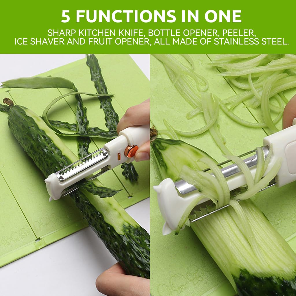 HASTHIP 4 in 1 Fruit Peeler for Kitchen Use with Dual Head Design and 7.8 in Portable Body | Stainless Steel Blades