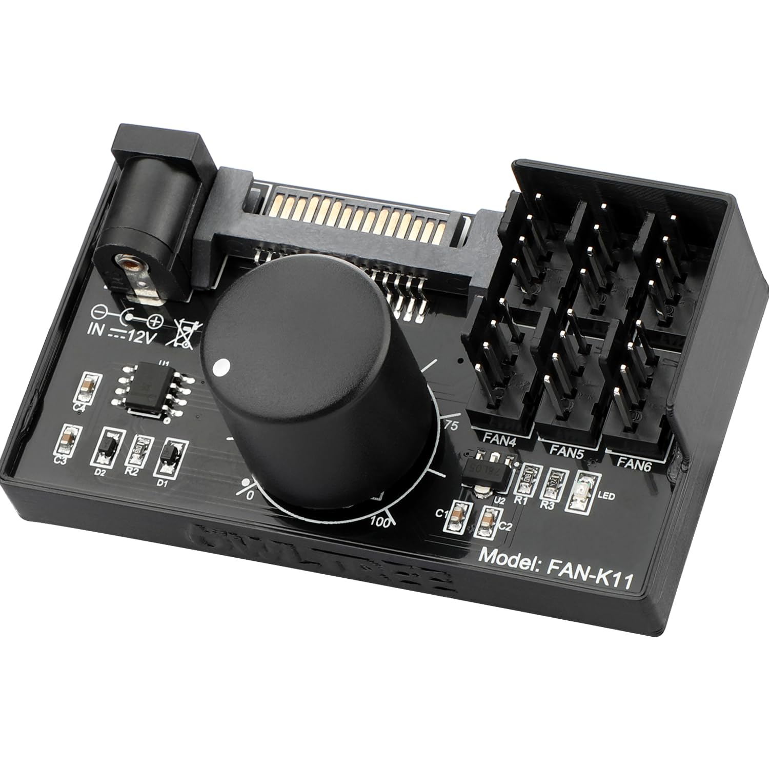 ZORBES® 4 Pin 12V PWM Fan Controller Speed Controller Kit, Support Max 6 Fans, CPU Tower Fan Controller Modification Kit with Knob, Powered by SATA and DC 5525