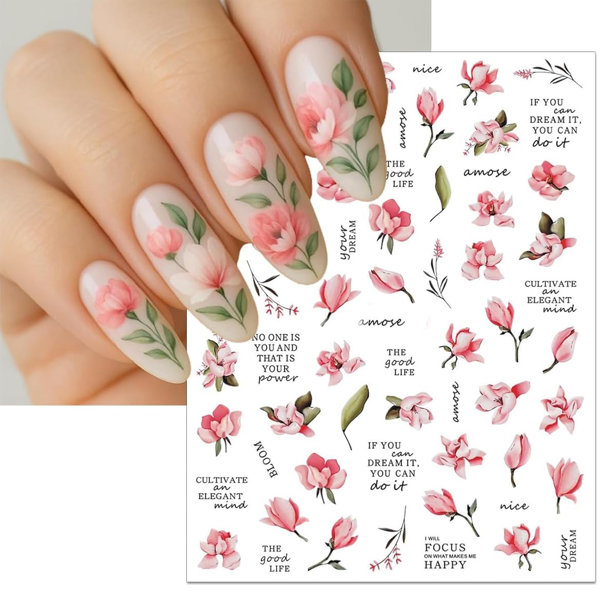 MAYCREATE Nail Art Stickers for DIY Floral Designs with 9 Sheets Self‑Adhesive Decals | Waterproof Nail Decor for Women and Girls