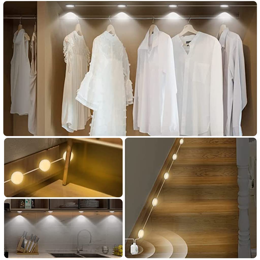 ELEPHANTBOAT Under Cabinet Light for Kitchen and Closet with 6 Round LEDs and Motion Sensor | Dual Color USB Plug and Play