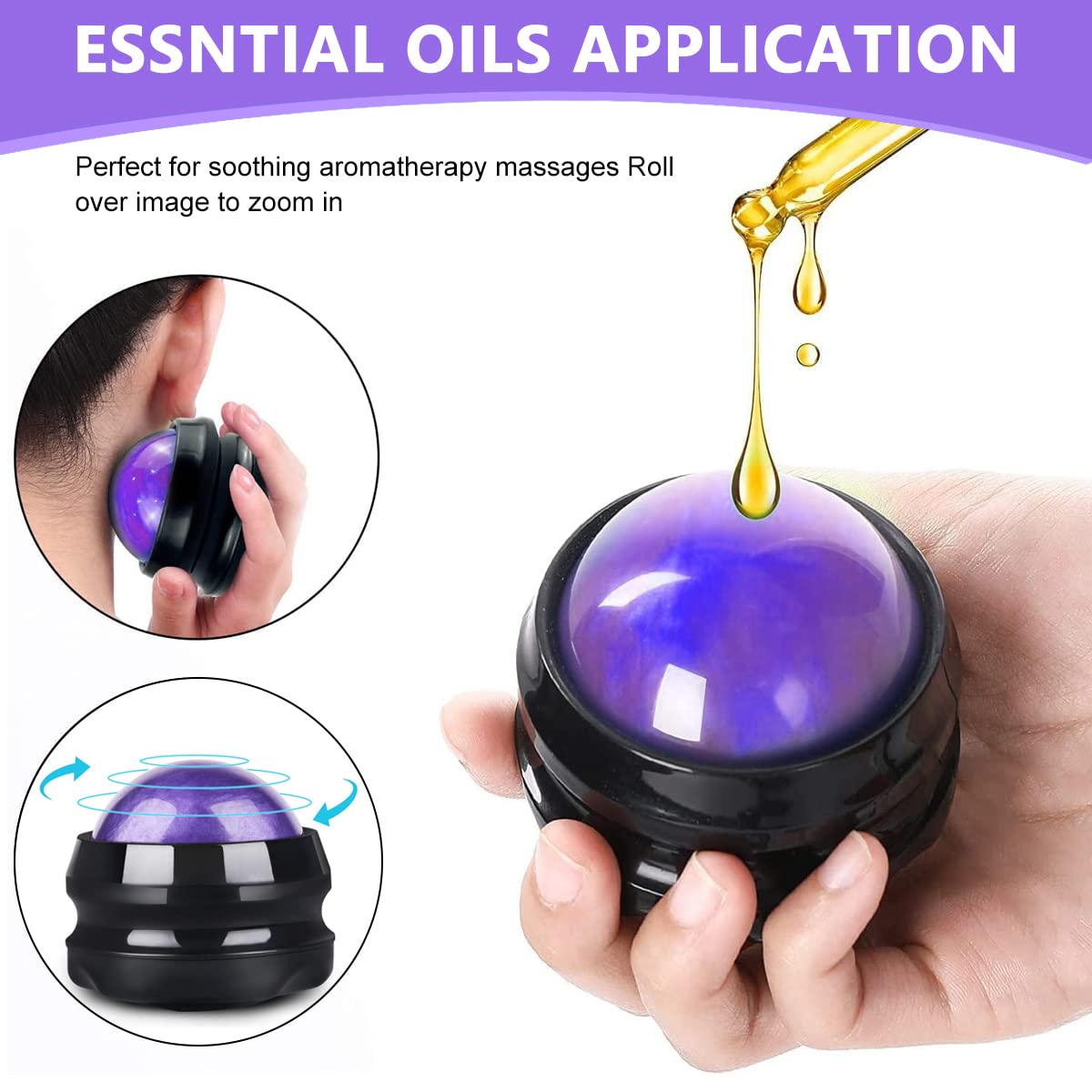 HANNEA Massage Ball for Full Body Relief with 54mm 360° Rotatable Resin Roller | Purple