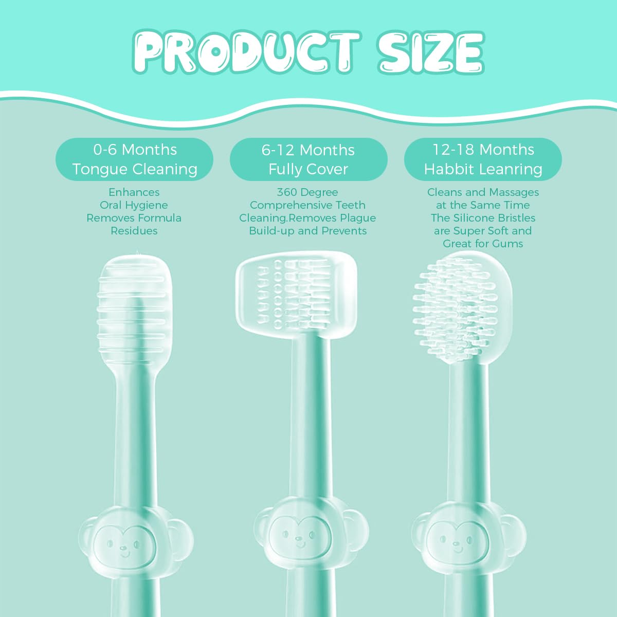 SNOWIE SOFT Silicone Baby Toothbrush Set for 0–18 Months with 3 Brushes and Travel Case