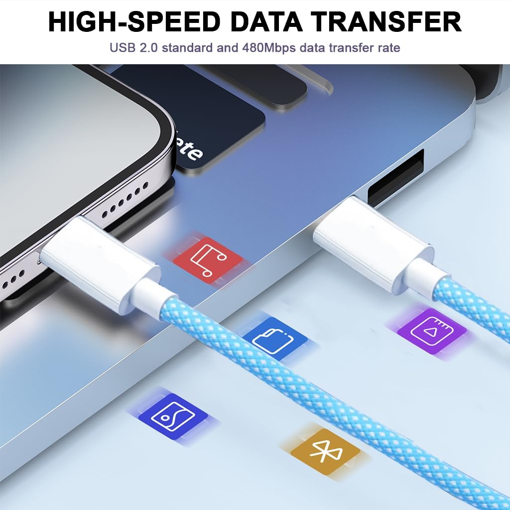 Verilux Type C to Type C Cable for Fast Charging with 100W PD and 6.6ft Silicone Design