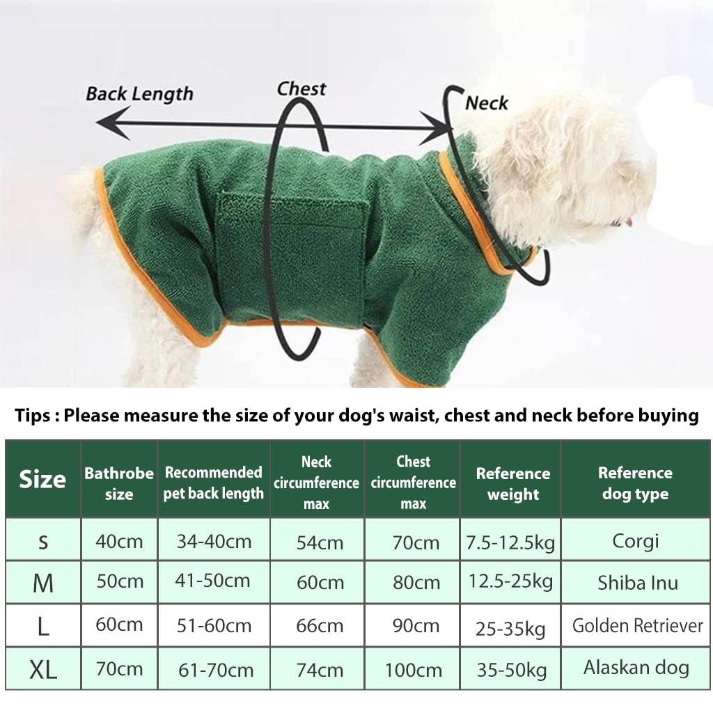 Qpets Dog Bath Towel for Quick Drying with Adjustable Velcro and 51–60cm Size L | Green Microfiber Coat