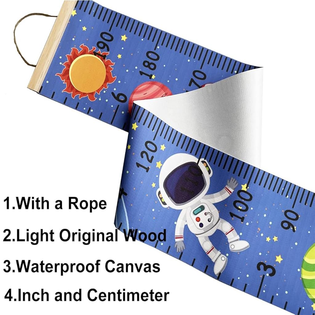 ZIBUYU Height Measuring Scale Sticker for Kids Growth Tracking with Wooden Scroll | Waterproof Canvas 20×200 cm Wall Chart
