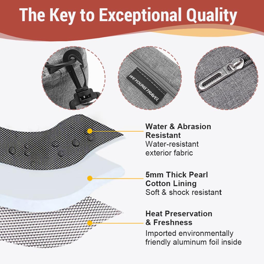 HASTHIP Lunch Bag for Work and School with Multi Pocket Design and 23x15x20cm Size | Grey Oxford Cloth Insulated Tote