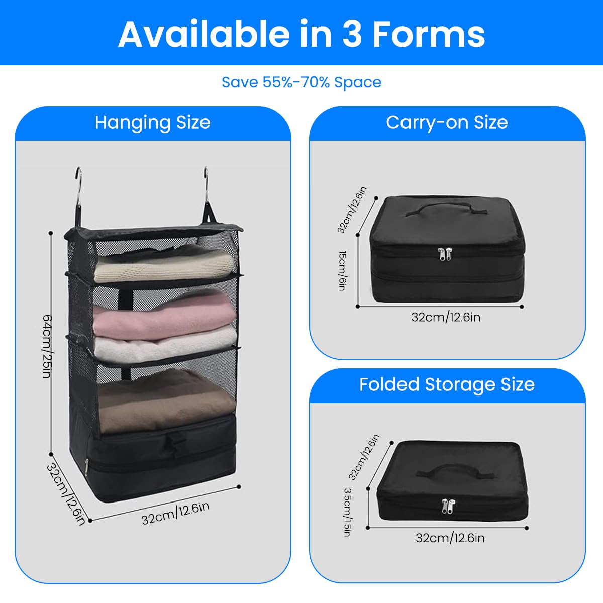 Zibuyu Hanging Luggage Organizer for Car Travel with Triple Layer Compartments and Oxford Cloth
