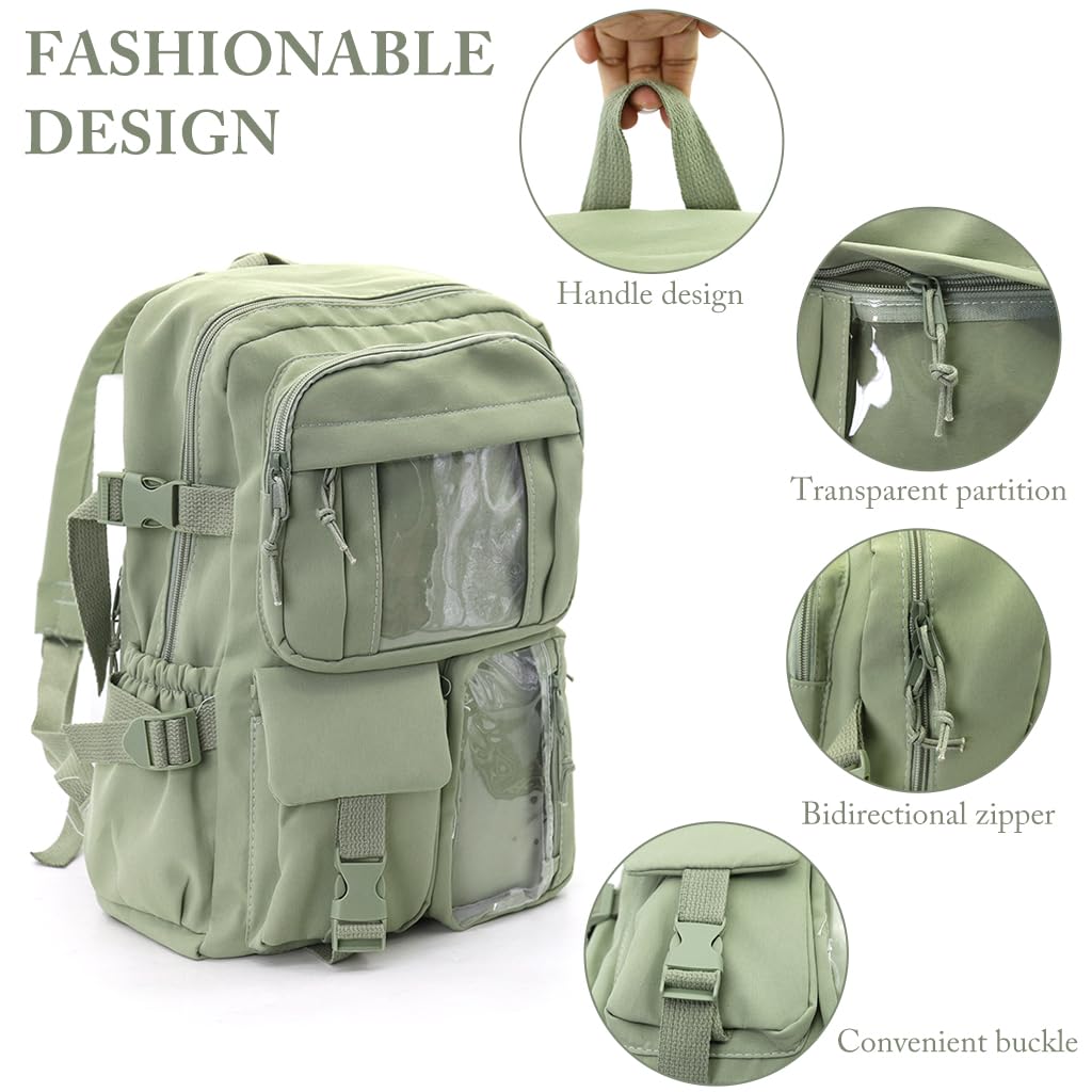 Zibuyu Korean School Bag for Girls with Multi Pocket Storage and Waterproof Nylon | 30x40cm Mint Green Backpack