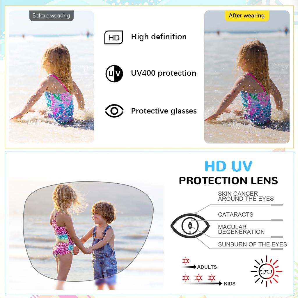 HASTHIP Kids Sunglasses for Outdoor Play with Polarized UV400 Lens and Silicone Frame | Yellow and Blue Glasses for Boys and Girls Aged 6–12