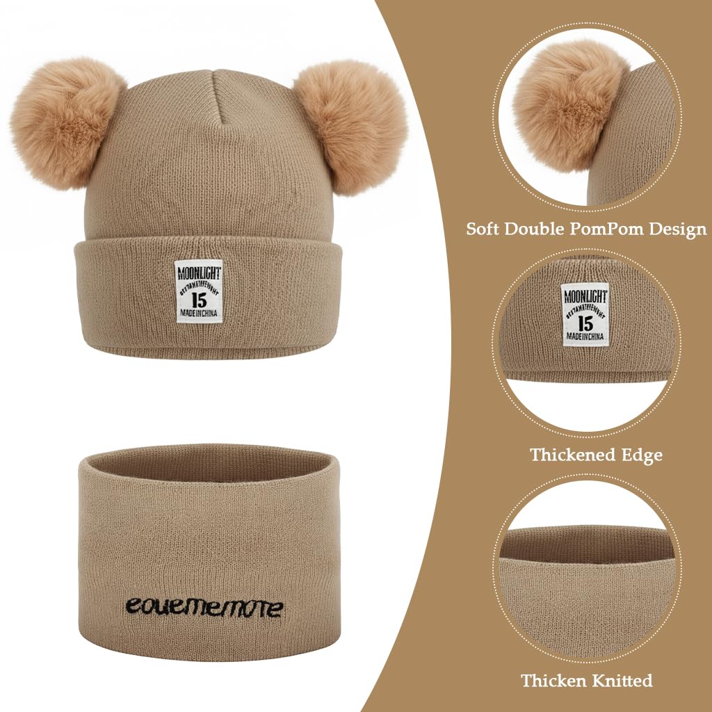 Zibuyu Knitted Baby Deer Antler Hat for Photography and Winter Wear with Chin Strap | Soft Wool Beret for Girls 3–24 Months Brown