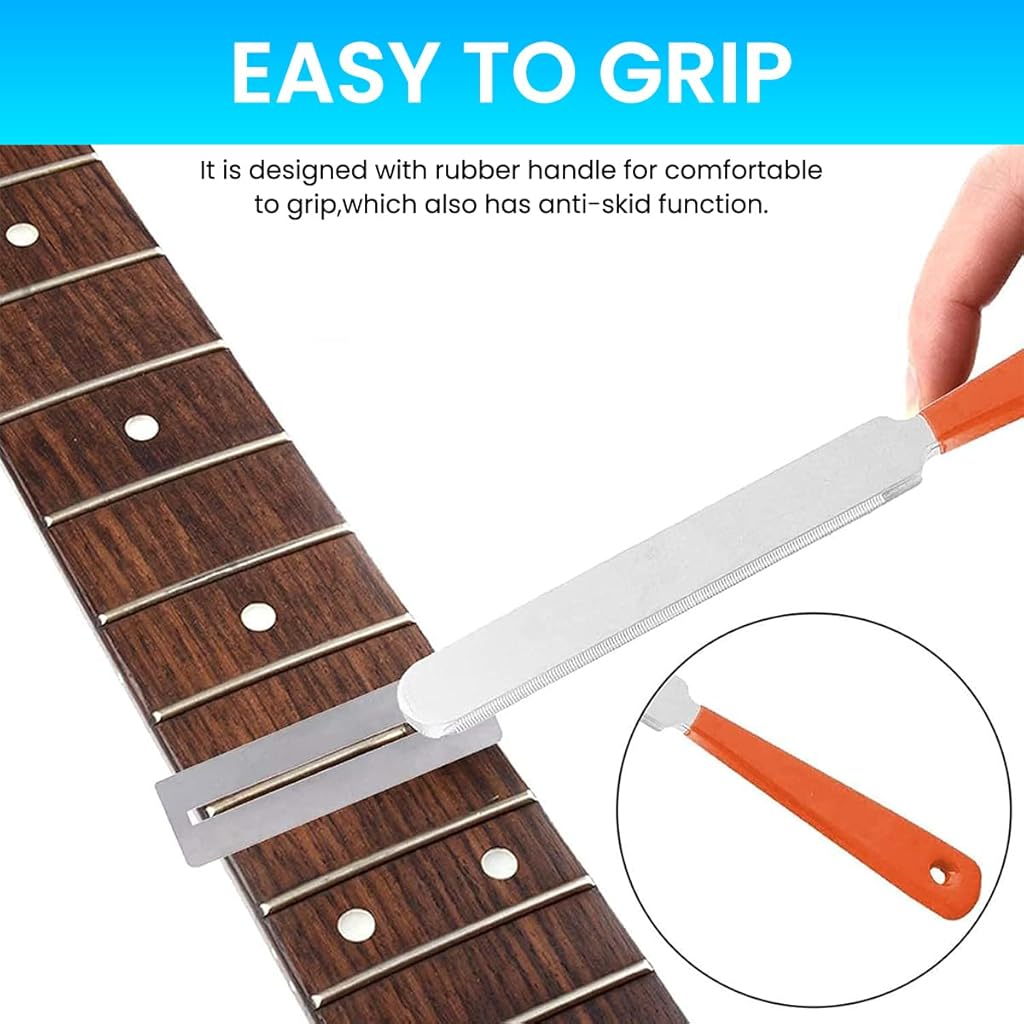 HASTHIP® Fret End File for Guitar Repair, with 2 Fret Guards, 7.2 inches Stainless Steel Fret End File Fret Dressing File Guitar Fret End Dressing Tool