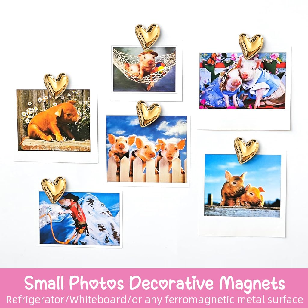HASTHIP Refrigerator Magnets for Home and Office with 12 Heart Shapes 0.7 in Resin Gold Finish | Strong Decorative Holders for Notes and Photos