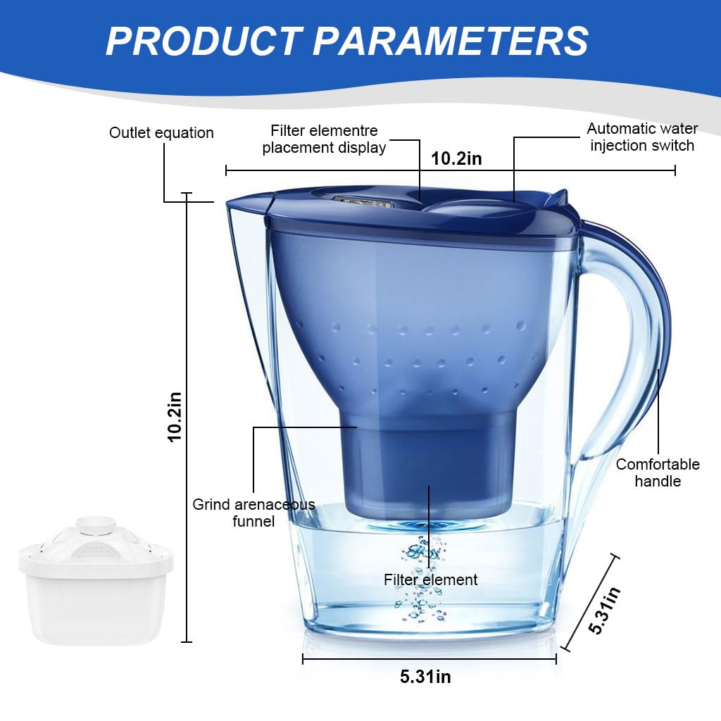 HANNEA® Water Filter Pitcher 3.5L, Water Pitcher with Filter Improve PH, Water Dispenser Water Containter BPA Free with Activated Carbon Filtration System Pitcher for Home, Kitchen, Office