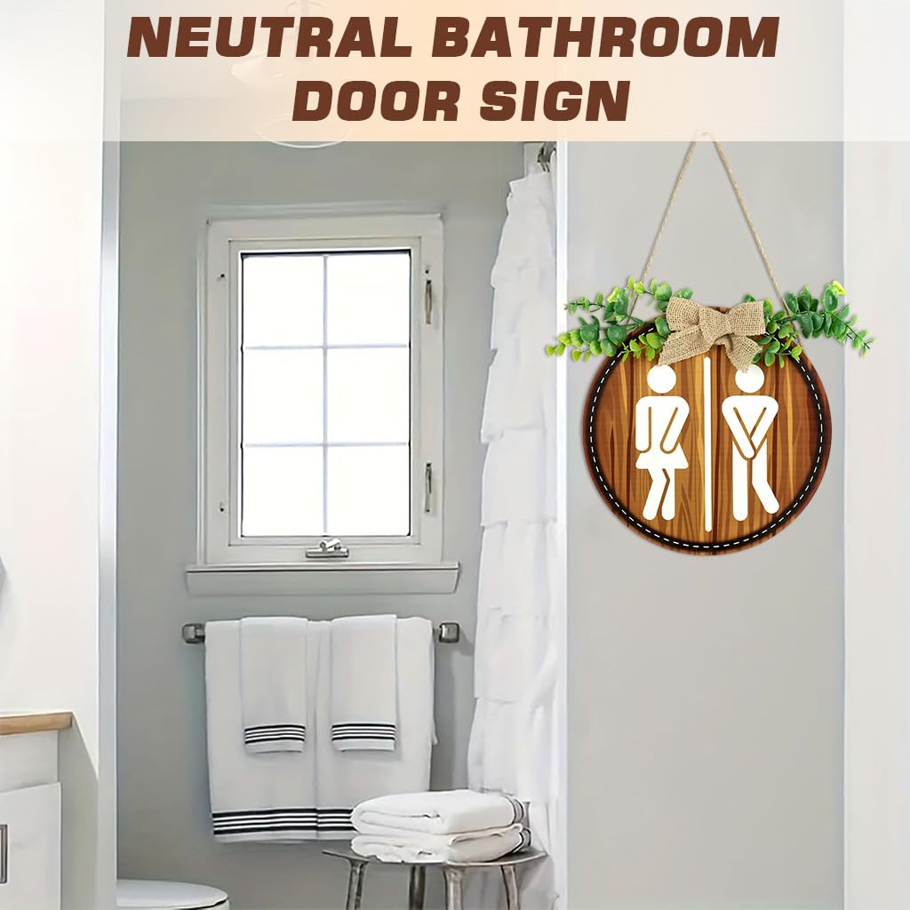 HASTHIP Restroom Door Sign for Office and Public Use with 23x23 cm Round Wooden Design | Unisex Embossed Icon