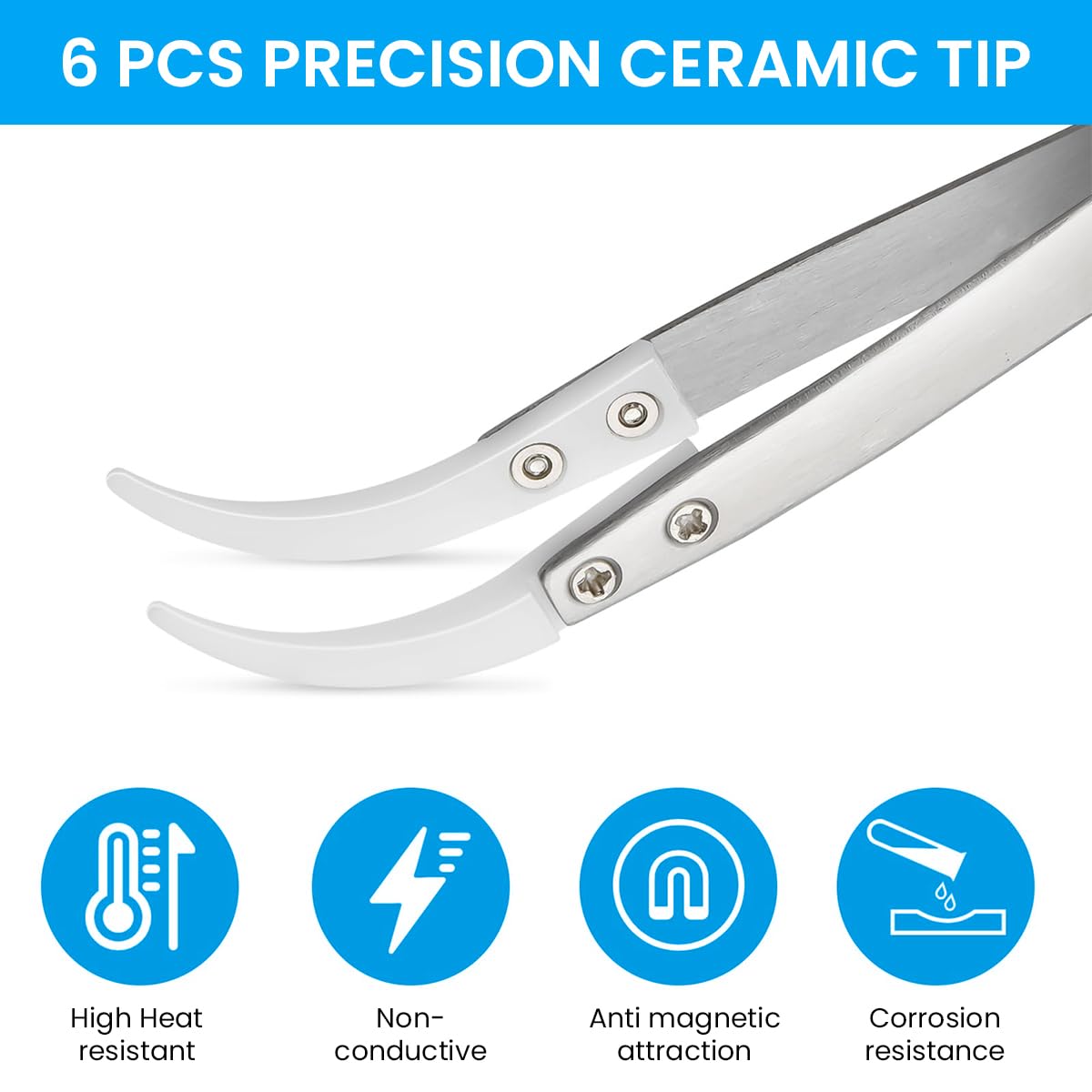 Serplex Electronics Tweezers 3pcs for PCB and 3D Printing featuring Heat Resistant Non Conductive Ceramic Tips