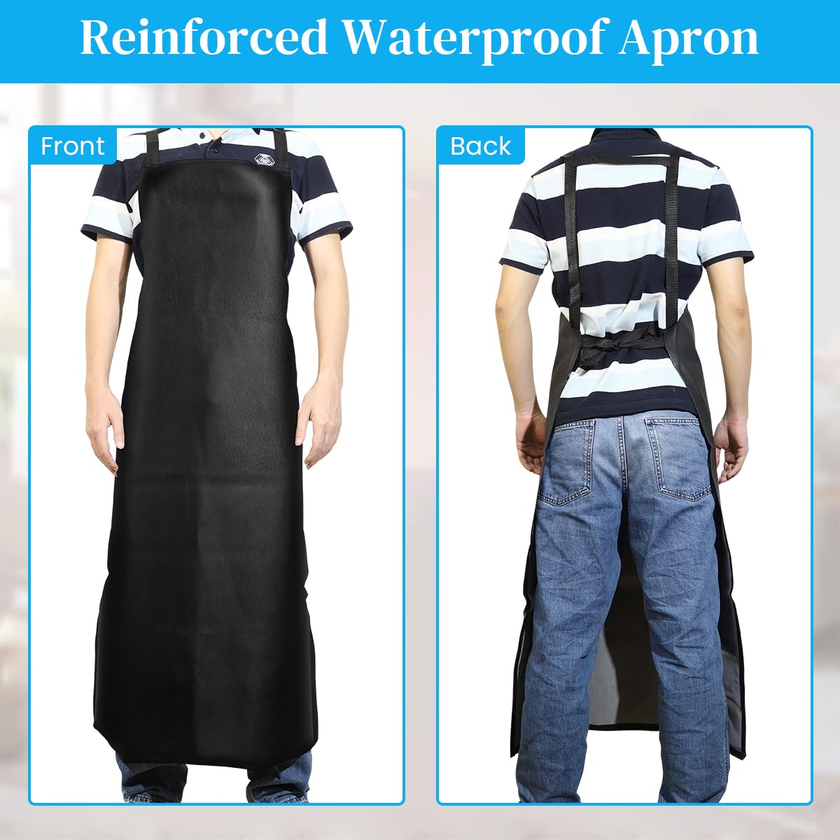 HASTHIP Apron for Dishwashing and Workshop with 43 in Length Featuring Cross Back Straps and PVC Vinyl Black