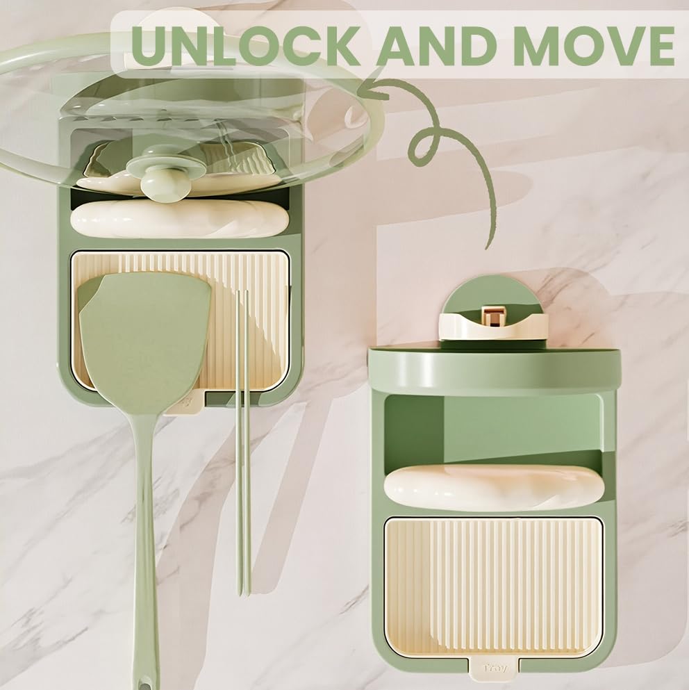 HASTHIP Spoon Rest Pot Lid Holder for Kitchen with Detachable Grooved Drain Tray 21x13.5x11cm