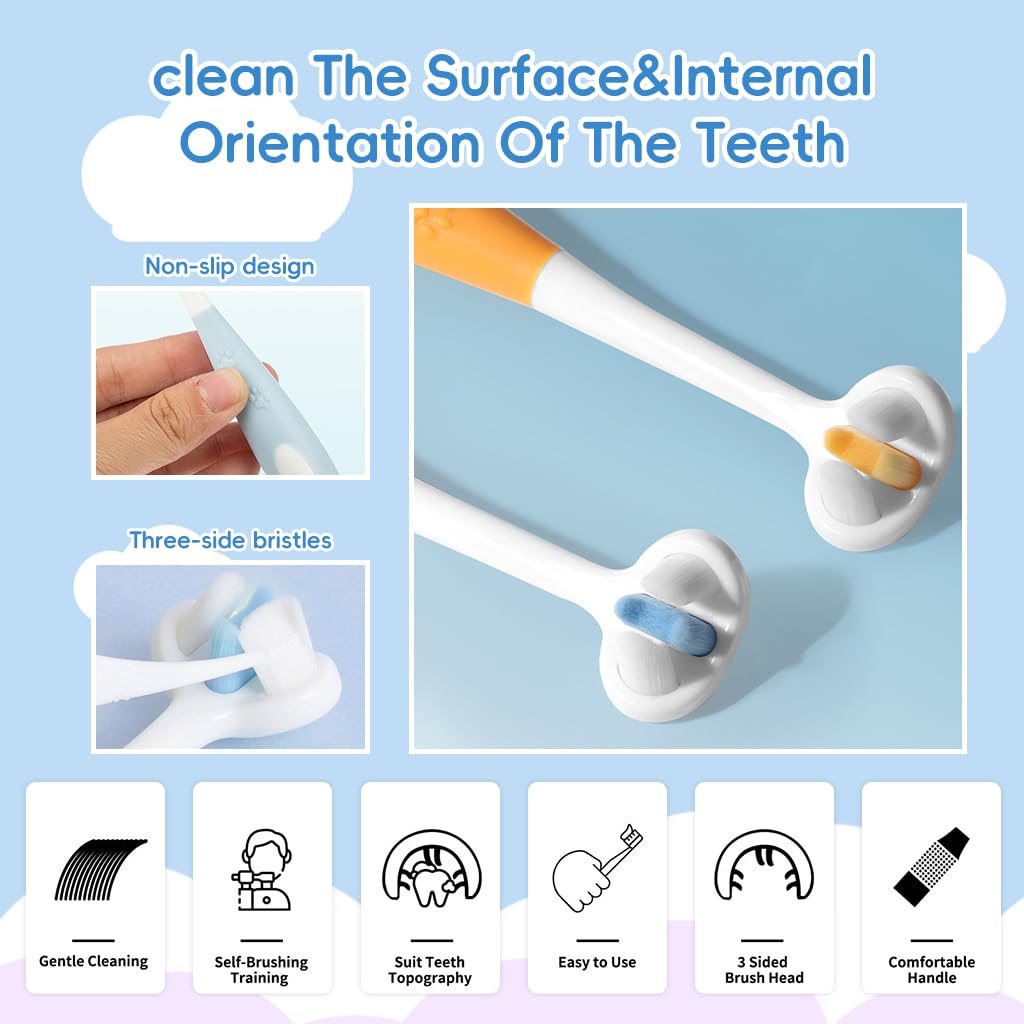 SNOWIE SOFT® 2Pcs Baby Silicone Toothbrush BPA Free Silicone Toddler Toothbrush Teether Toy Easy Ring Grip Silicone Baby Toothbrush Sensory Toy Baby Oral Cleaning Toothbrush for Baby 0-18 Months