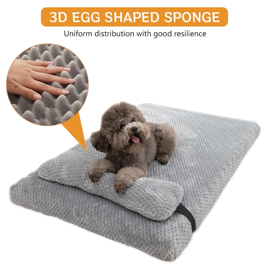 Qpets Orthopedic Memory Foam Pet Bed for Small and Medium Pets with 21.6x15.7 in Size and Anti Slip Base | Removable Washable Cover and Long Pillow Support
