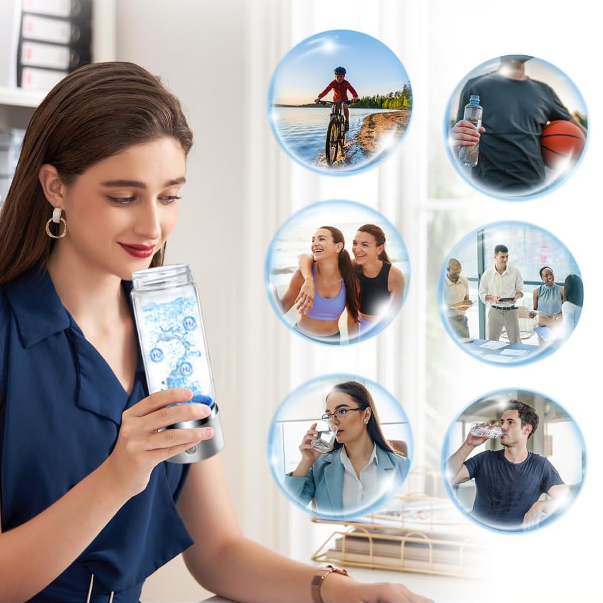 HASTHIP Glass Water Bottle 420ml for Travel with Electrolysis Hydrogen Generator | High Boron Silicon Transparent Design