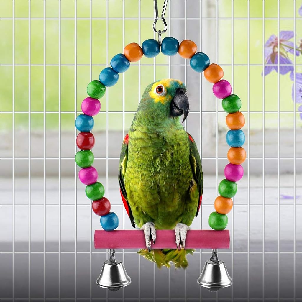 Qpets® Pet Birds Toys Parrot Toy Chew Toy with Hanging Hammock Swing Bell Pet Climbing Ladders Love Birds Toys for Small Parakeets Cockatiels Conures Finches Budgie Macaw Parrots