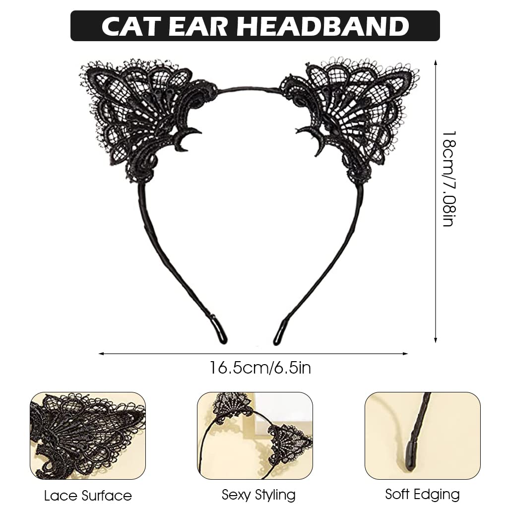 PATPAT Set of 2 Masquerade Masks Lace Eye Mask Cat Ears Headband for Women, Cute Halloween Mask Party Mask Costume for Cosplay Carnival Party Halloween Christmas Valentine Day (Elf)