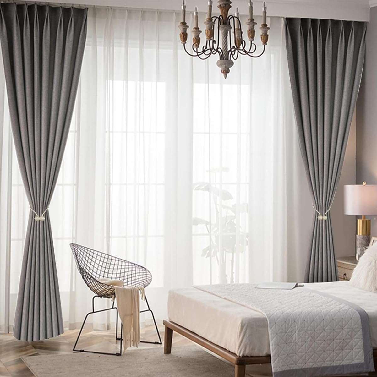 HASTHIP Magnetic Curtain Tiebacks for Home and Office Featuring 40cm Rope & Anti Rust Magnets | 8Pcs Beige Set