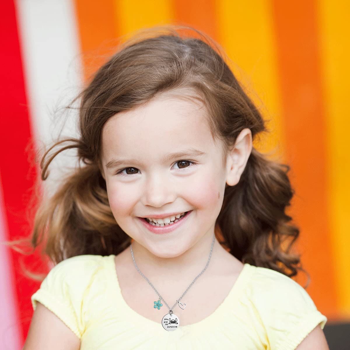 Venzina Stitch Necklace for Girls with Sakura and Heart Charms & Greeting Card Gift