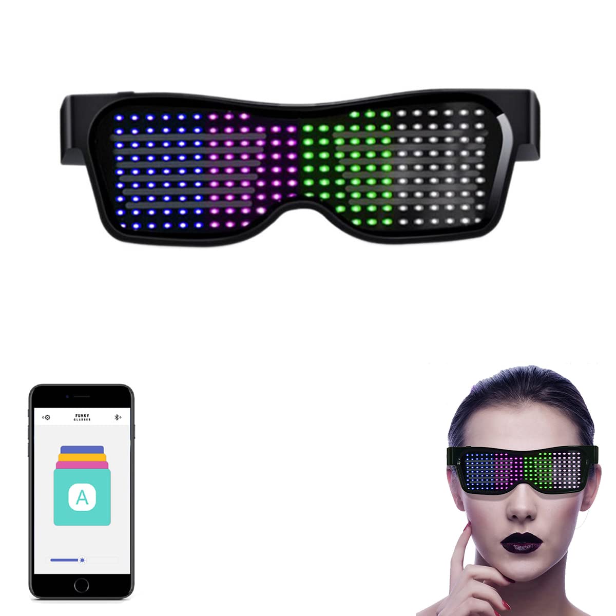 ZORBES LED Glasses for Party Bluetooth Light Glasses for Party APP Control Music Sync Mode LED Display Smart Glasses, USB Rechargeable Party Glasses for Nightclub, Festivals, Raves, Christmas, Birthday