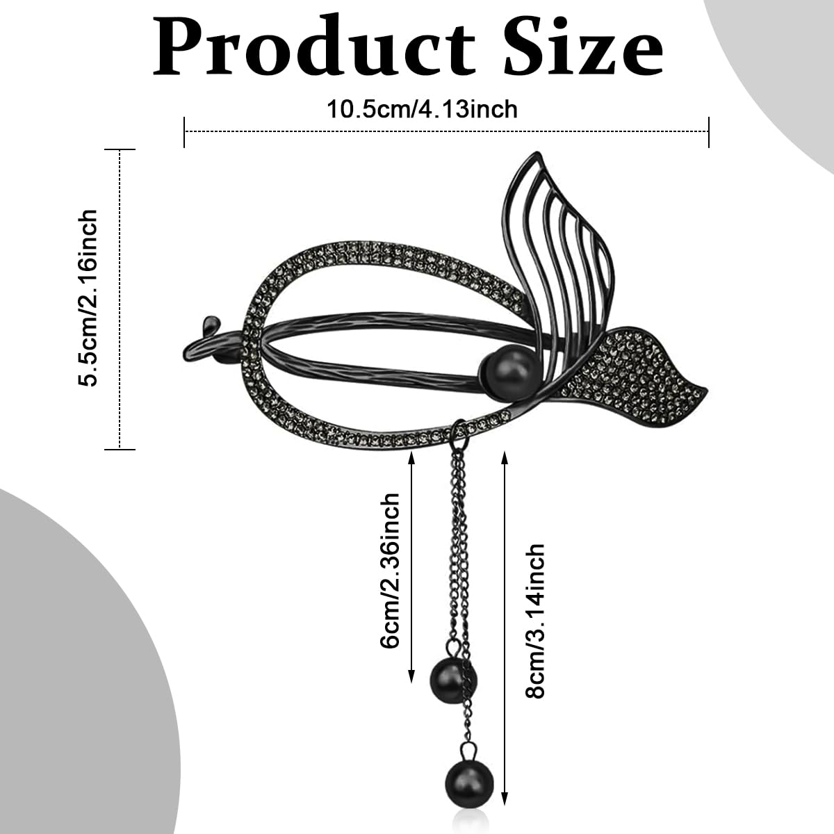 PALAY® Hair Clip, Tassle Mermaid Tail Banana Clips for Women, Alloy Hair Bun Accessories Hairstyle Twist Hair Barrette, Elegant Non Slip Jaw Hair Claws for Lady Girls- Black