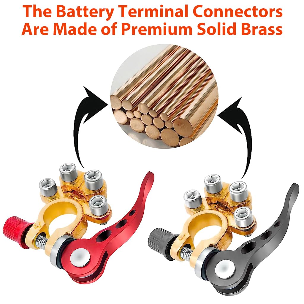 ZIBUYU Car Battery Terminal Clamp for SAE JIS A Type Posts with 4 Port Tinned Copper Connectors 2PCS
