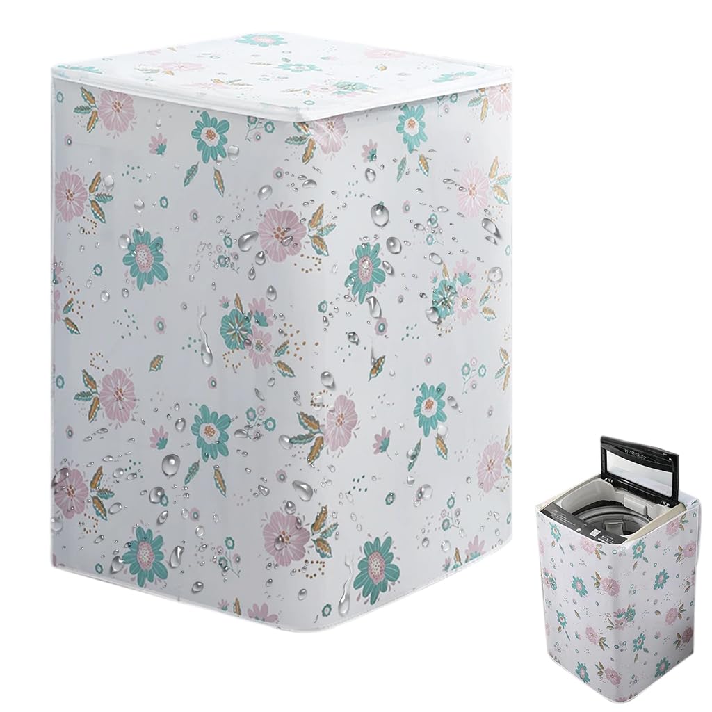 HASTHIP Washing Machine Cover for 6–7 kg Top Load Models with Roll‑Up Front | PEVA Floral Dustproof Design